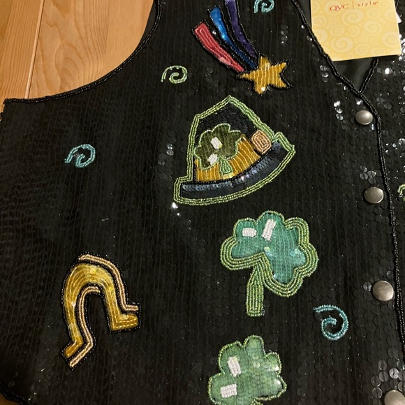 NWT Quacker Factory Women’s Black Sequin Vest Irish theme Size 2X Vintage 1990’s - Picture 7 of 14